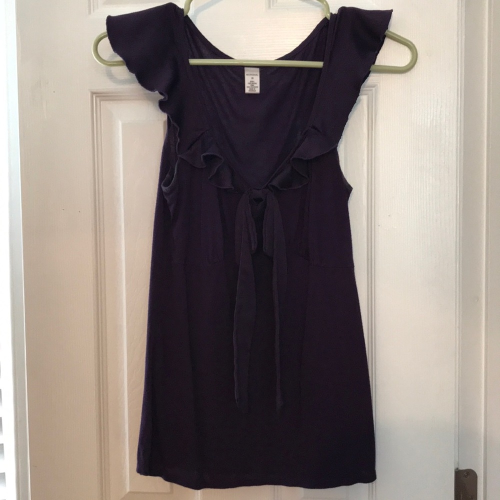 Target Purple ruffle sleeve bow tie top
